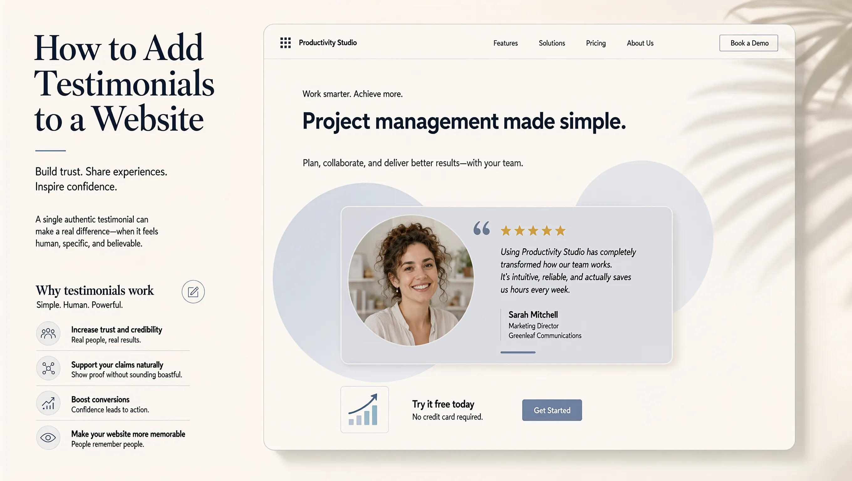 Customer testimonial quote block displayed on a website layout