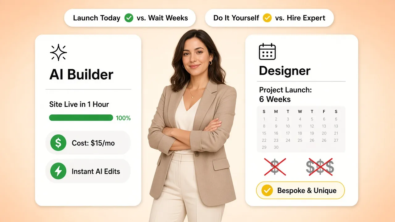 Cost comparison breakdown between custom web designers and AI website builders