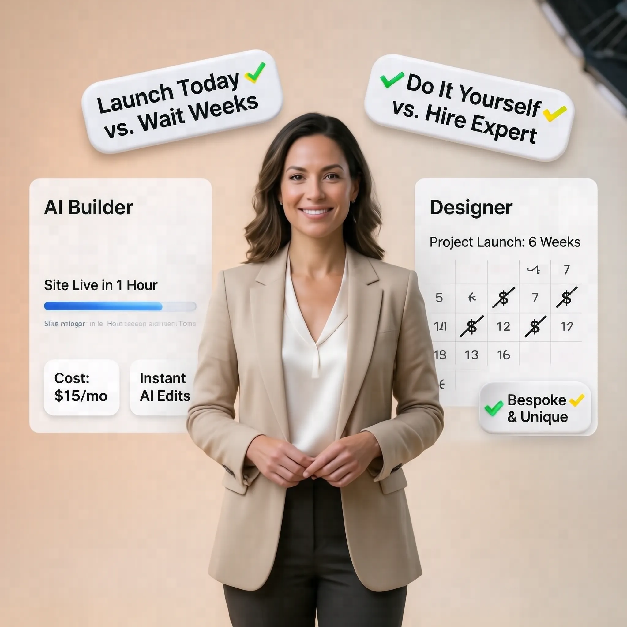 Comparing the process of hiring a web designer versus using an AI website builder