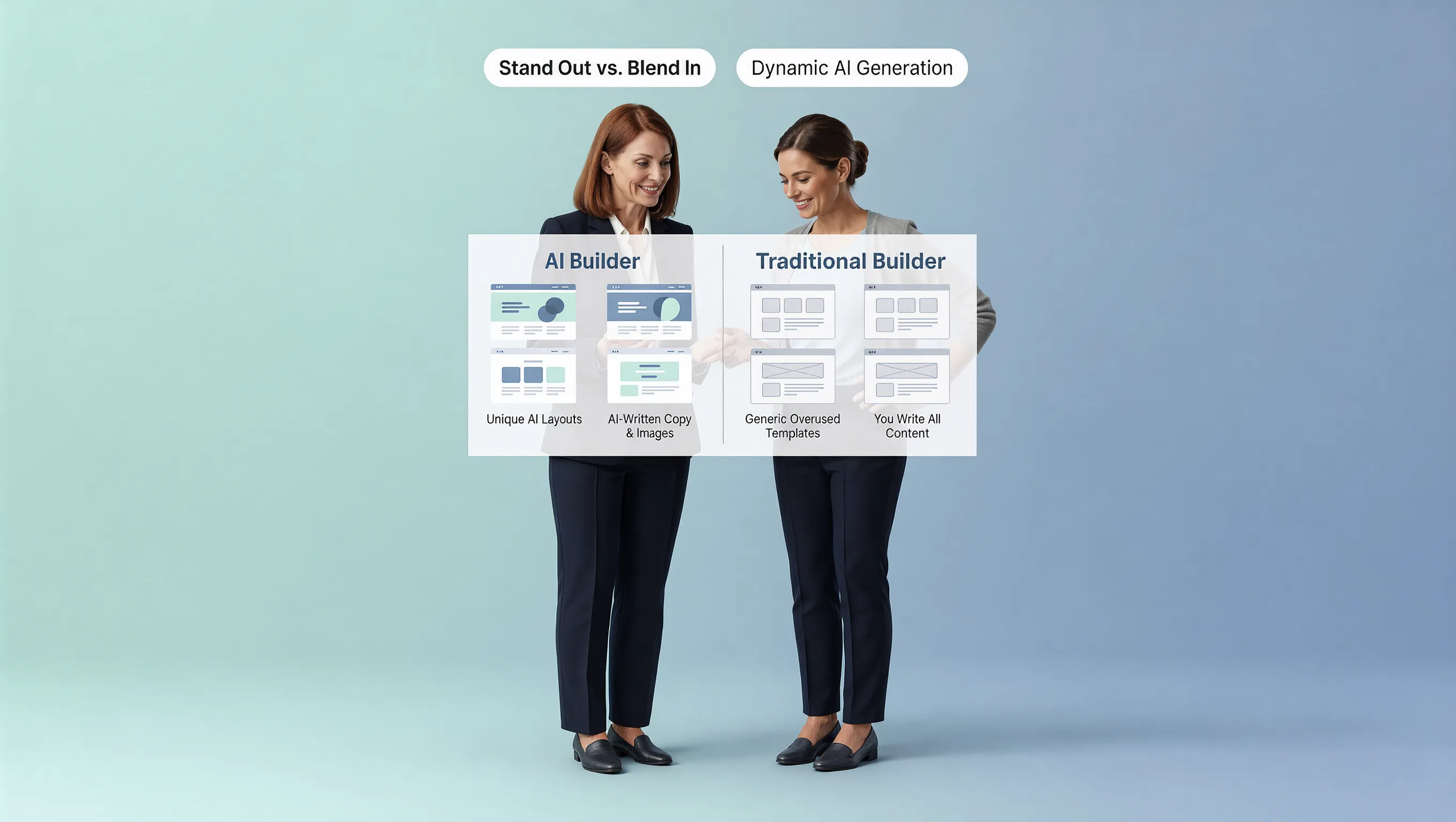 Workflow comparison between AI website builders and traditional drag and drop platforms