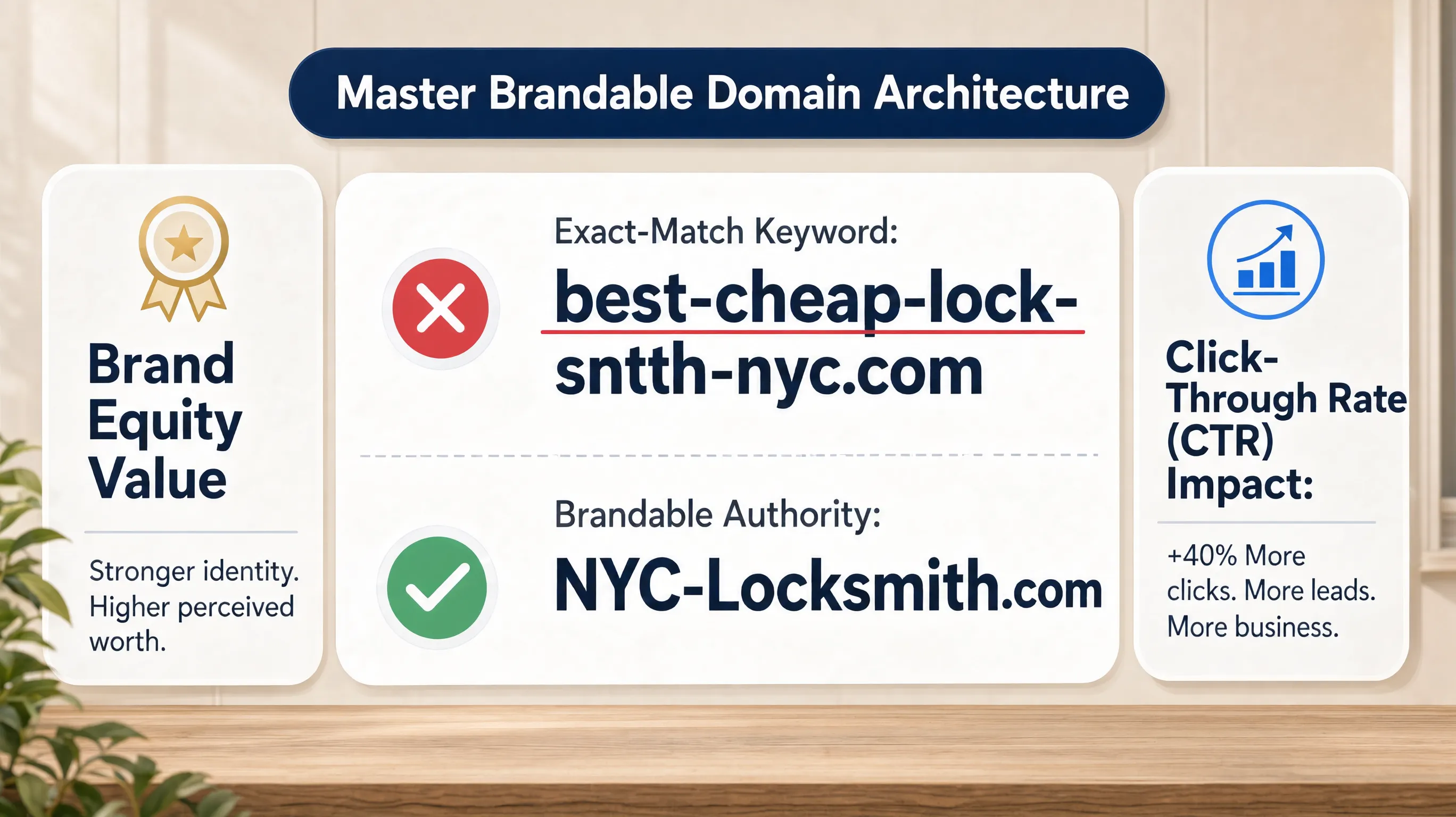 Master brand architecture matrix comparing engineered coined, evocative iconic, and descriptive hybrid domain naming categories