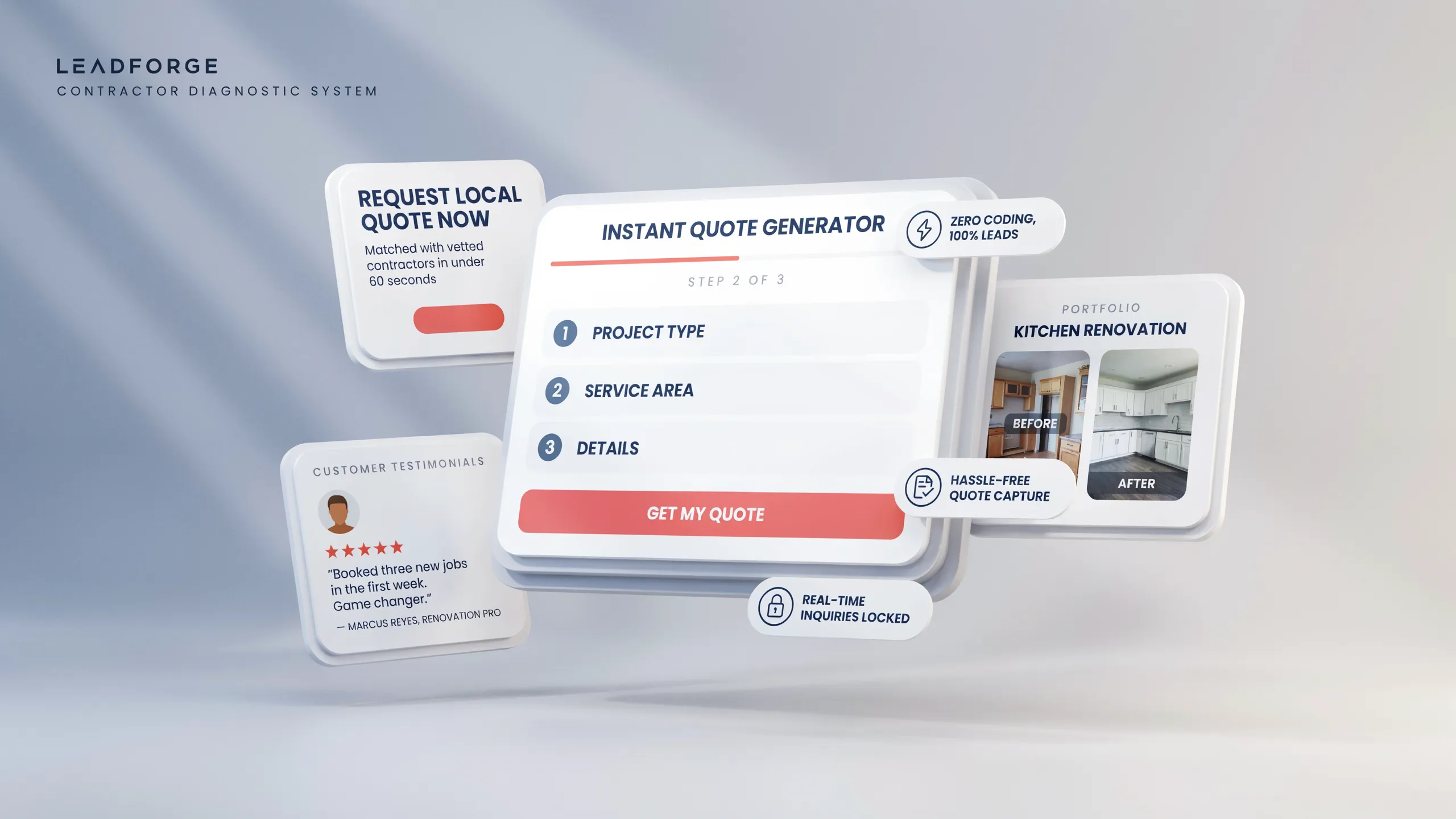 Contractor business website filtering inquiries and showcasing specific project types