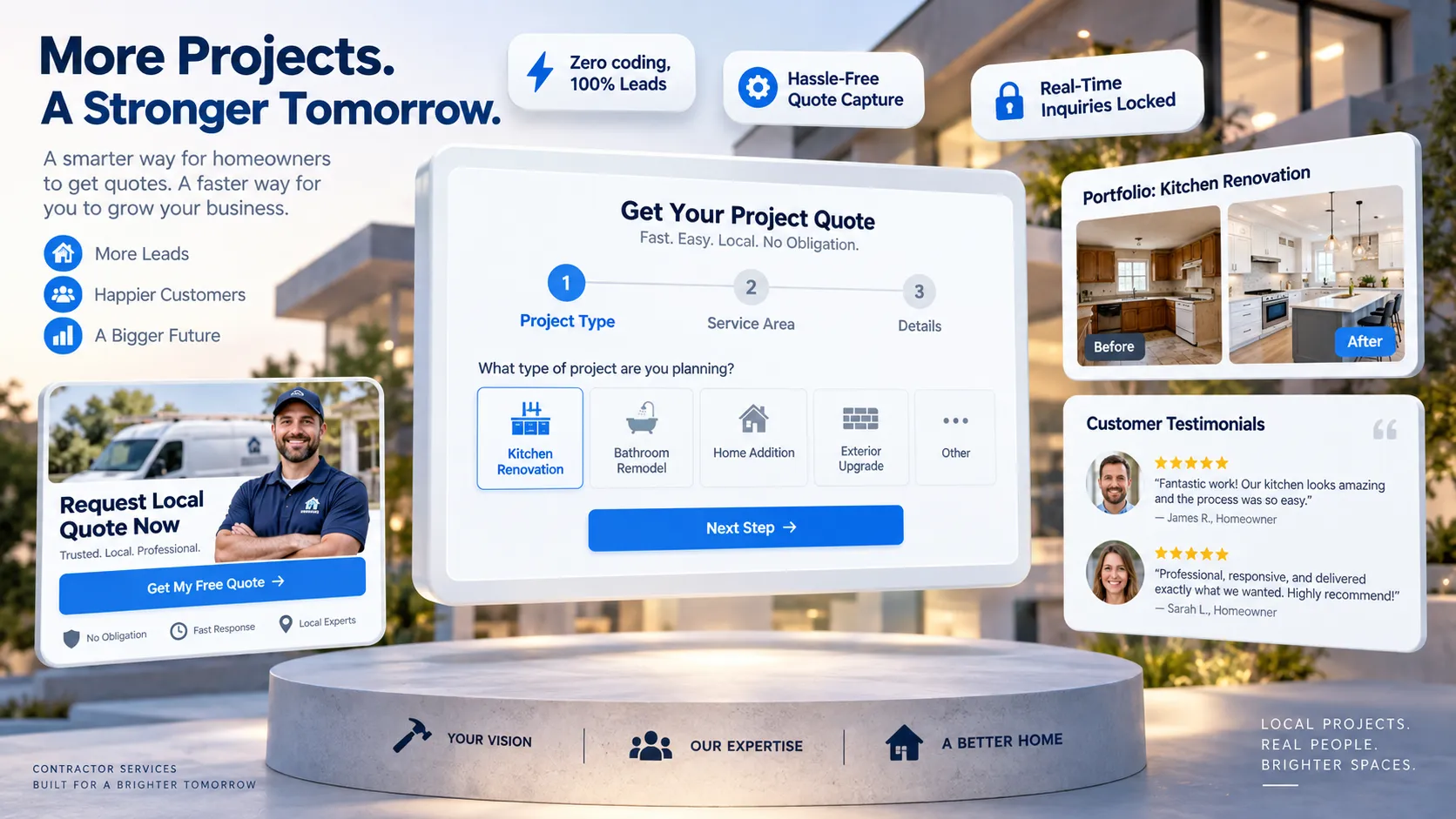 Website builder for contractors establishing deep credibility and capturing inbound quotes