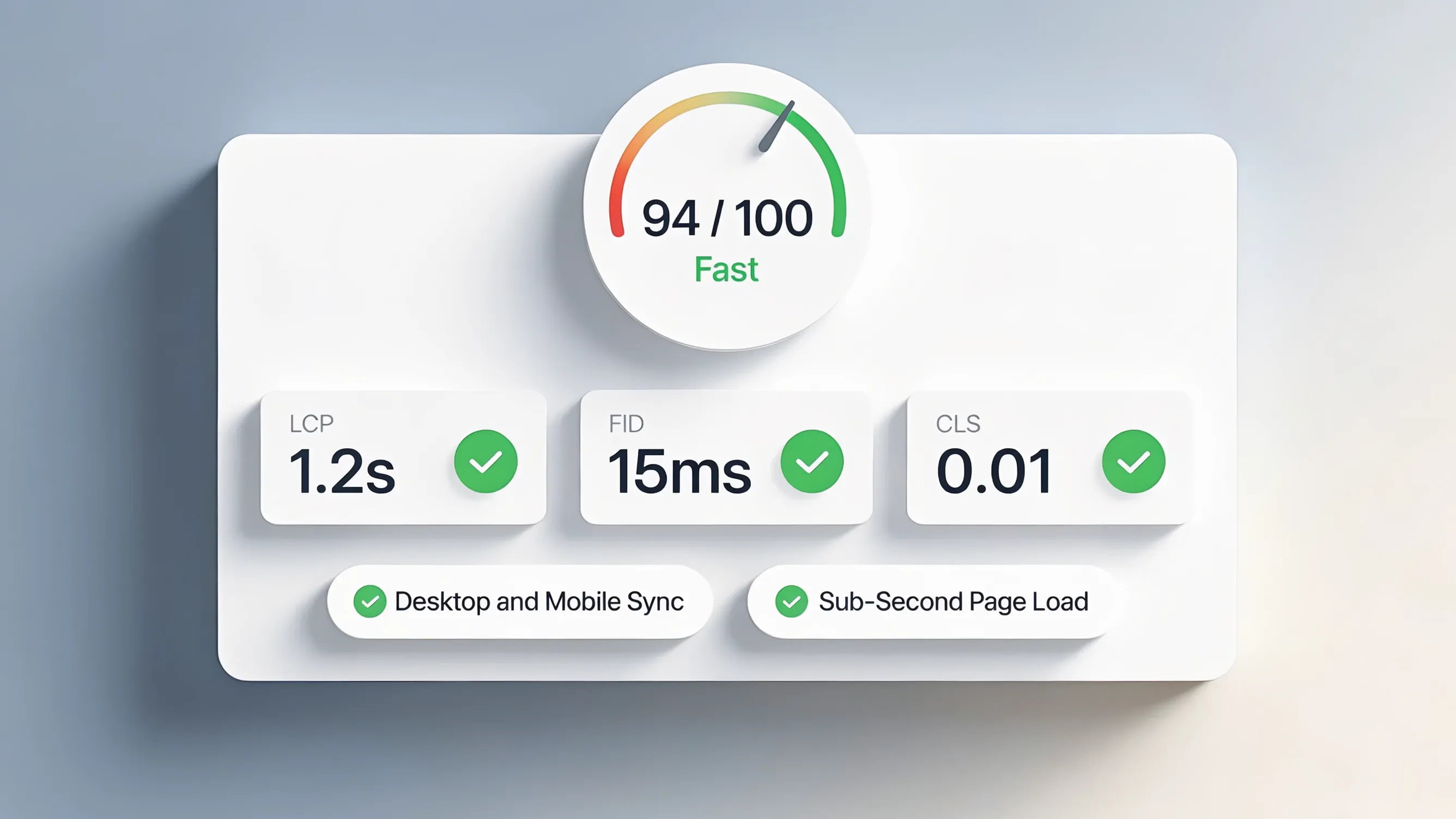 Core Web Vitals speed score dashboard measuring LCP INP and CLS metrics