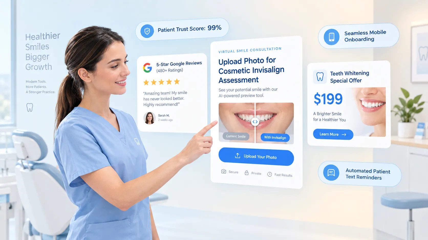 Patient-focused dental website design explaining treatments in plain everyday language