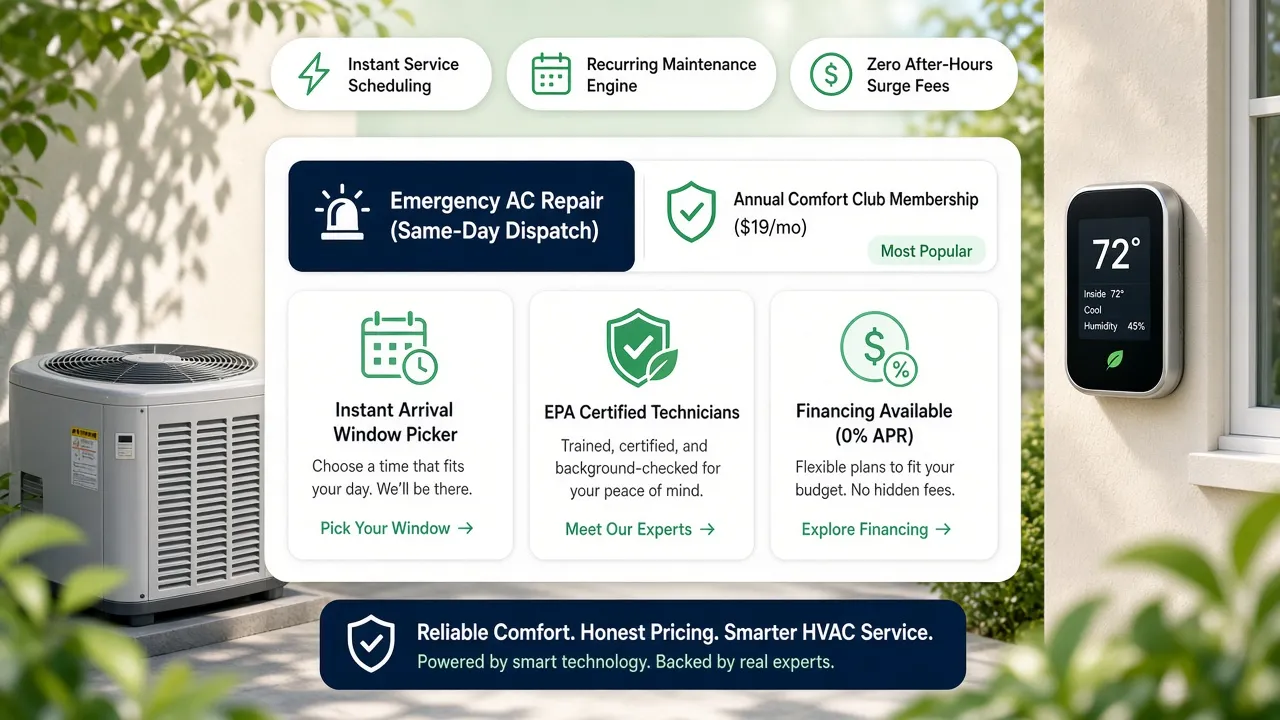 Mobile HVAC contractor website with a fixed click-to-call bar for effortless dispatch