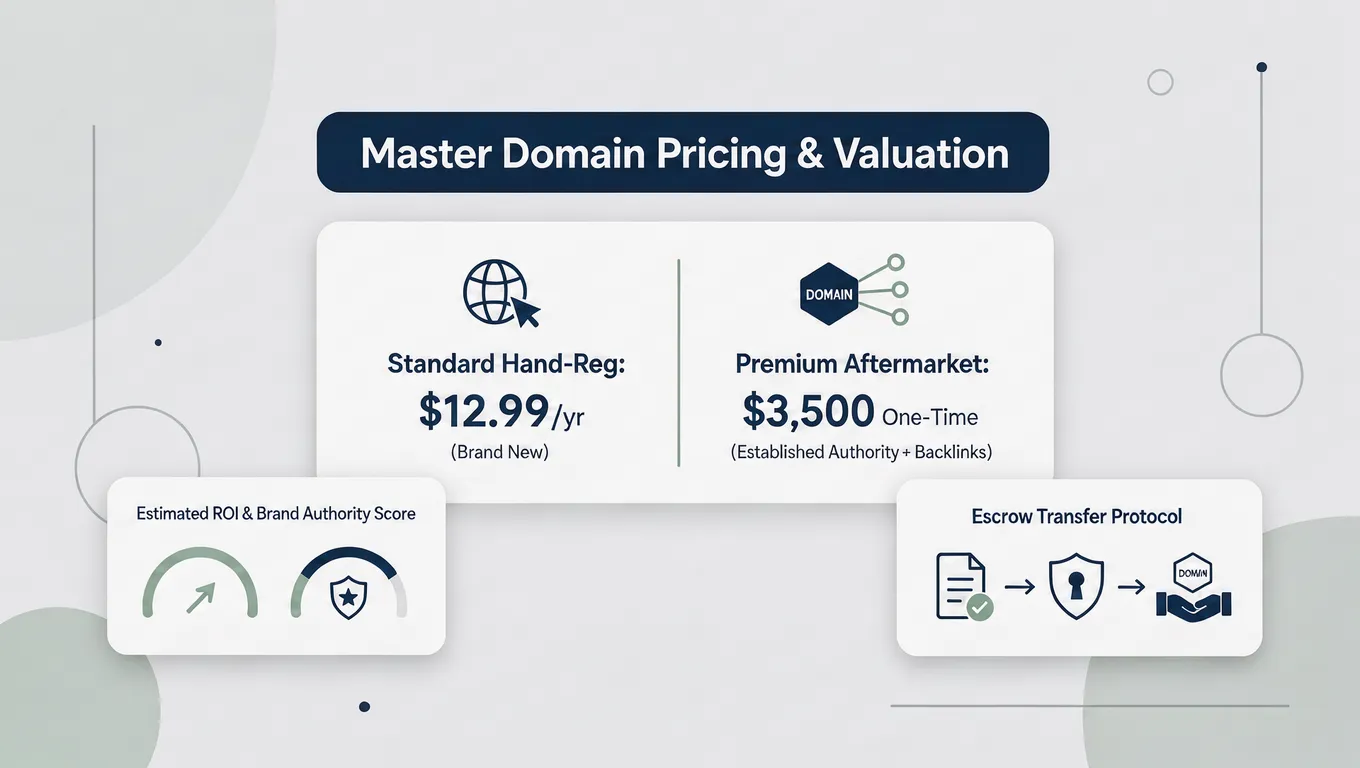 Premium domain valuation matrix showing how keyword search volume and market scarcity drive aftermarket prices