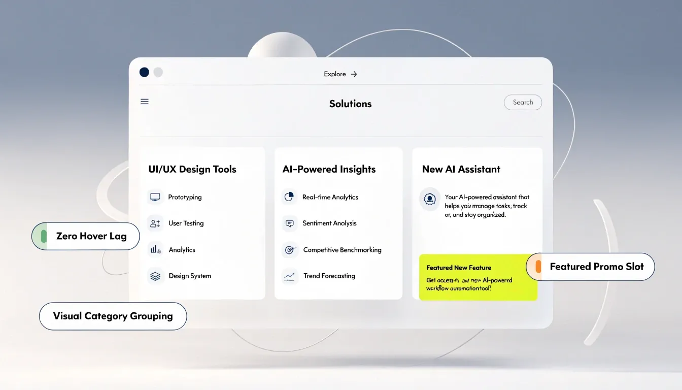 Structured menu category grouping showing organized dropdown categories and logical page hierarchy