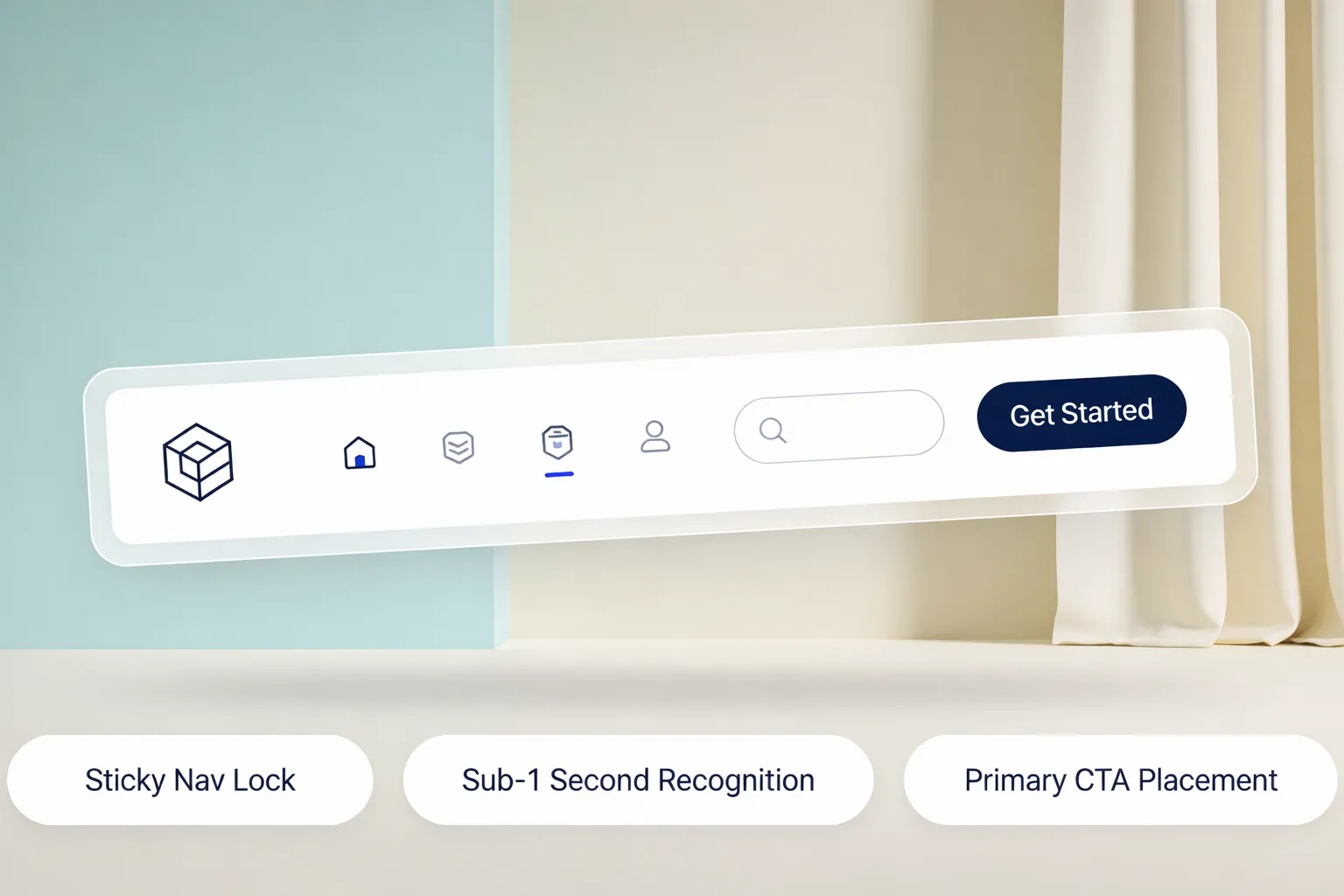 Minimalist sticky header design featuring streamlined navigation links and a high-contrast CTA button