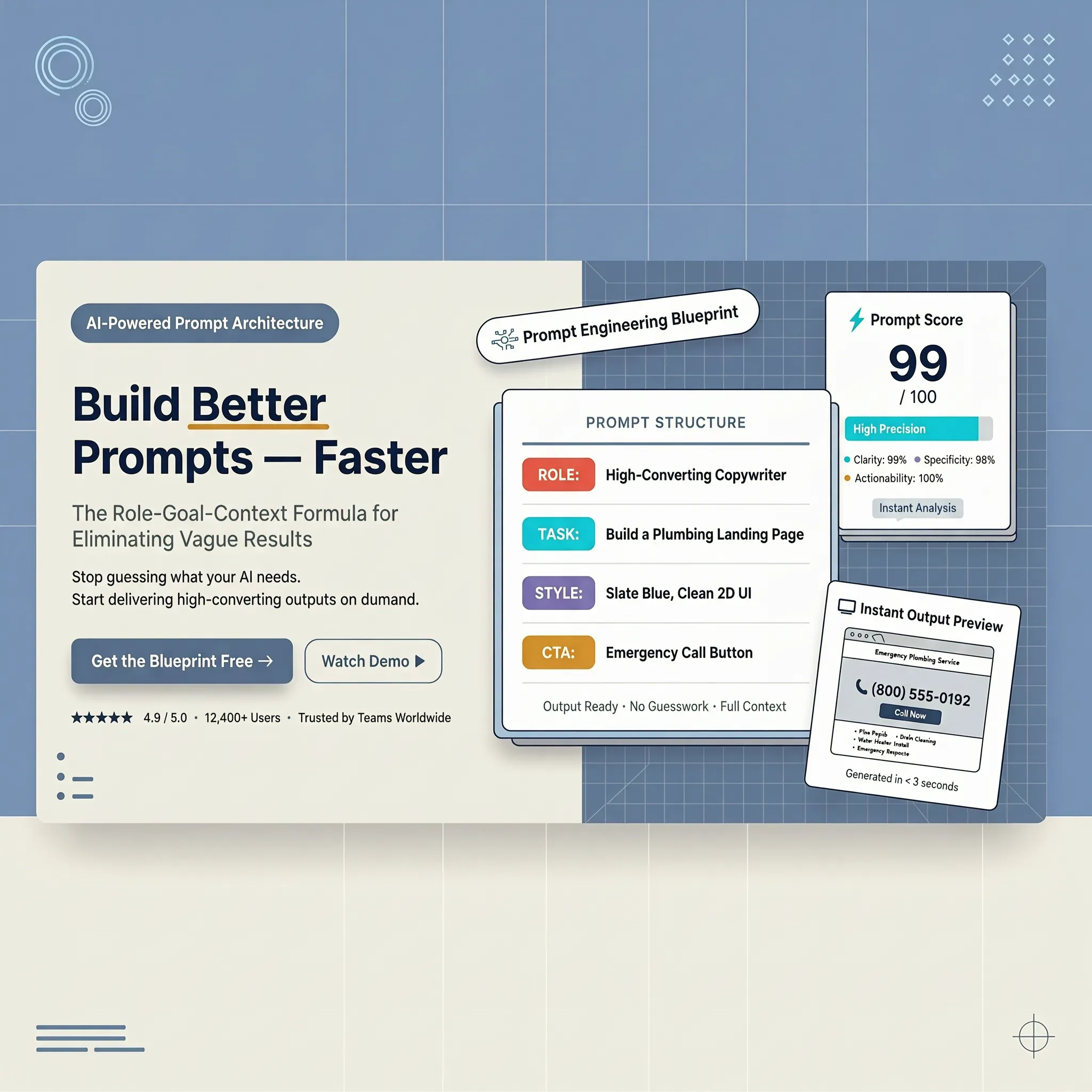 Prompt engineering blueprint defining clear business goals and conversion paths before design