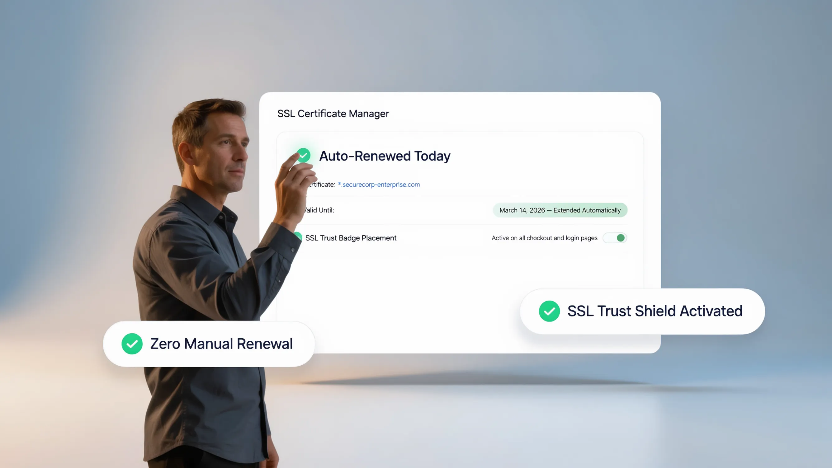 SSL trust shield encrypting website data traffic between visitor and server