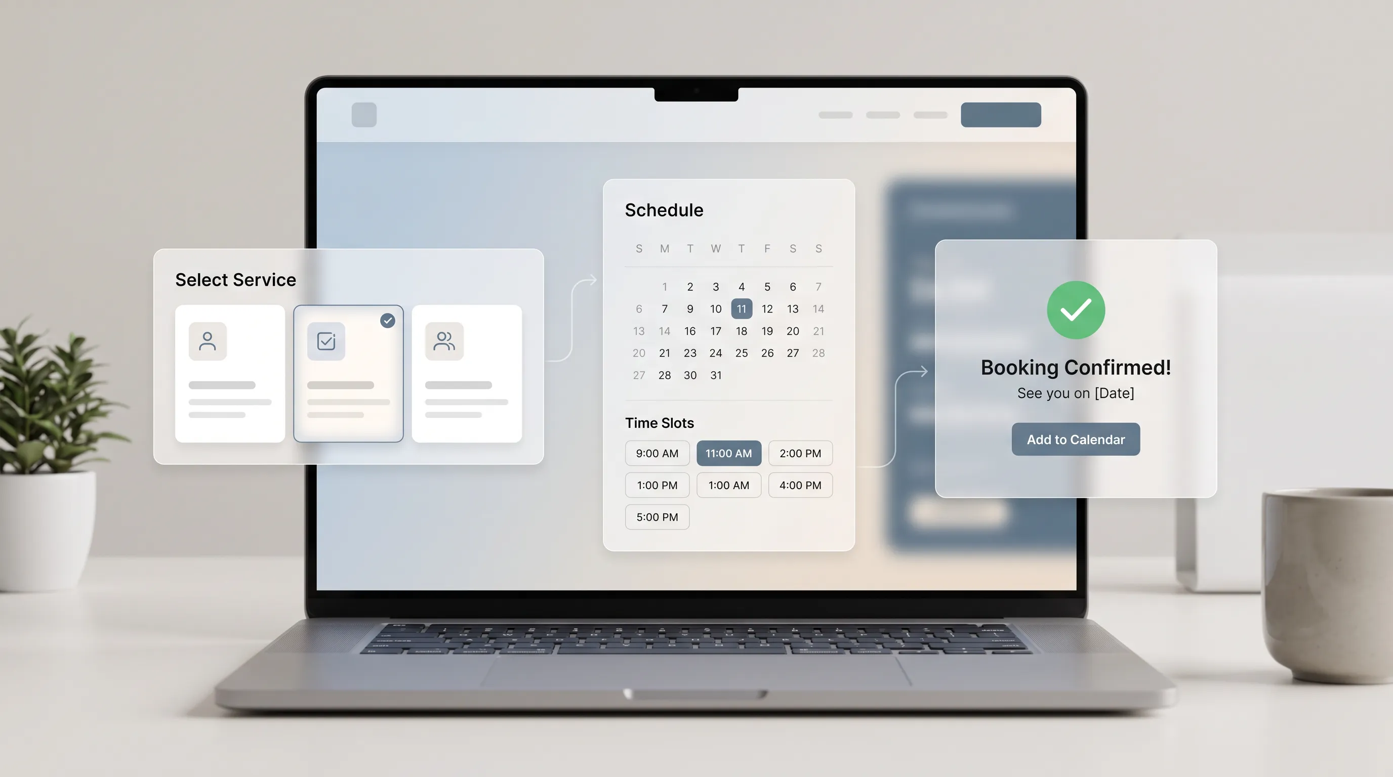 Embedded calendar booking tool for side business client scheduling