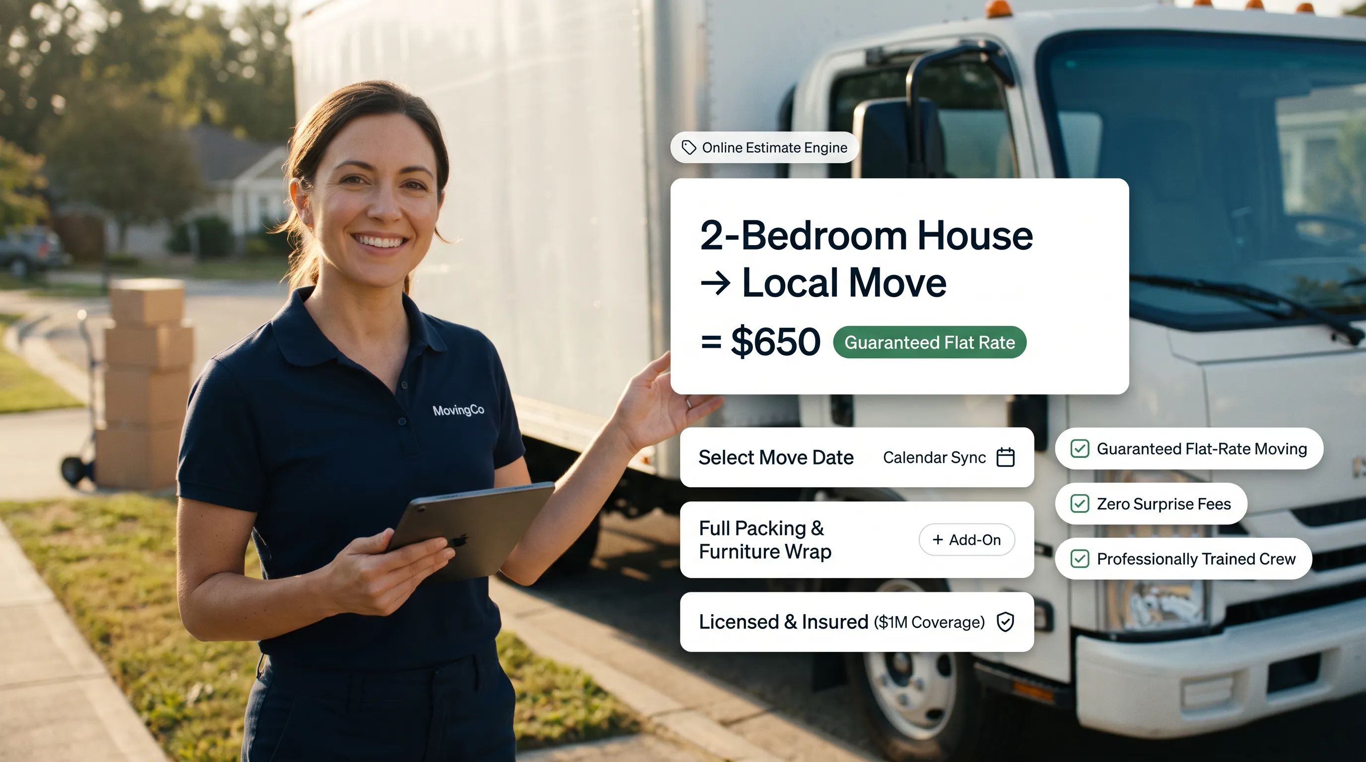 Streamlined moving company quote form capturing qualified lead data and inventory details